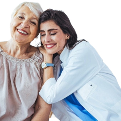 A caring doctor and patient hugging