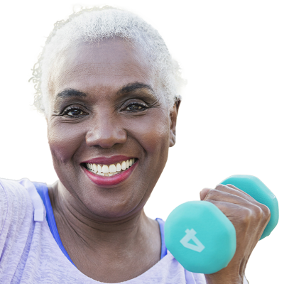 A women exercising with dumbells