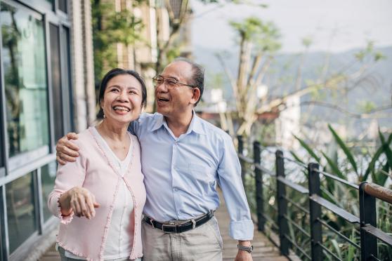 Senior couple enjoying a walk outside